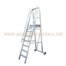 Single Sided Fixed Stand Platform Aluminium Ladder 9 Treads 