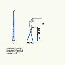 3 tread aluminum platform stepladder H 69 cm measures