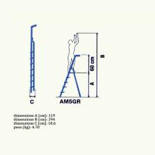 5 tread aluminum platform stepladder H 119 cm measures