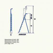 8 tread aluminum platform stepladder H 182 cm measures